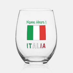 Italia e Bandiera Italiana Green Personalization Stemless Wine Glass
