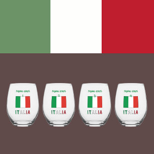 Italia e Bandiera Italiana Green Personalization Stemless Wine Glass