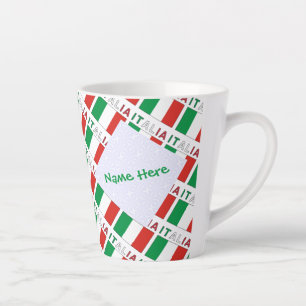 Italia e Bandiera Italiana Tiled Green Personalize Latte Mug