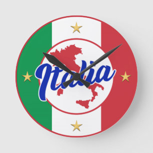 Italia Flag & Map Round Clock