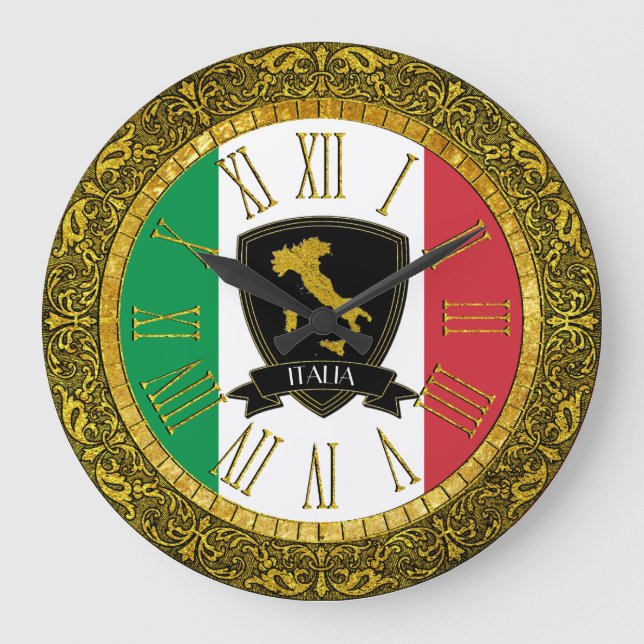 Italia Flag Personalize Text Large Clock (Front)