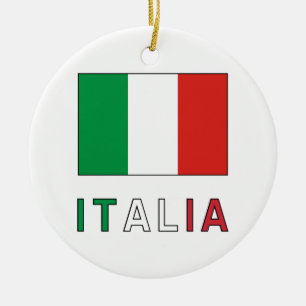 Italia Flag & Word Ceramic Ornament