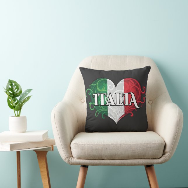 Italia Italian Flag Heart Throw Pillow (Chair)