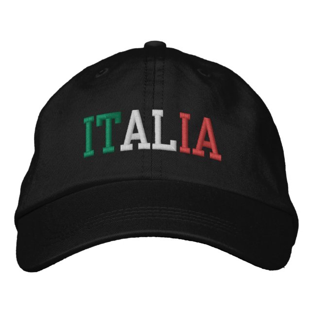 ITALIA Italian Green White and Red on Black Embroidered Hat (Front)