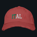 ITALIA Italian Green White and Red Vintage Style Embroidered Hat<br><div class="desc">ITALIA embroidered with Italian Flag Colours Green White and Red on Red vintage style distressed cotton hat. Makes a wonderful gift for anybody who adores the beautiful country of Italy!</div>