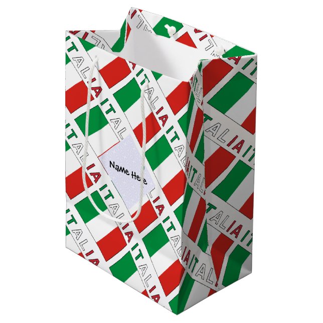 Italia Italiana Bandiera Tiled Black Personalized Medium Gift Bag (Front Angled)