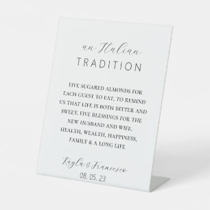 Italian Almond Wedding Tradition Favour Tag Pedestal Sign