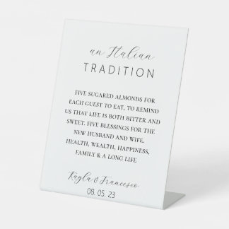 Italian Almond Wedding Tradition Favour Tag Pedestal Sign