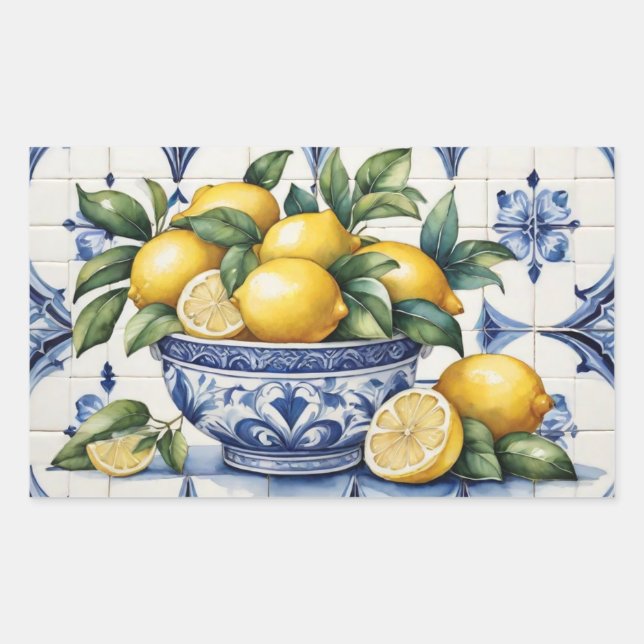 Italian Amalfi blue white tiles bowl of lemons Sticker (Front)