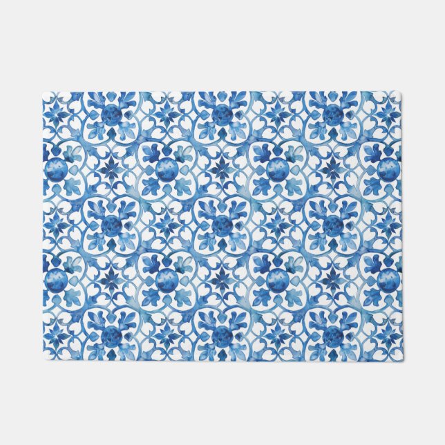 Italian Amalfi blue white tiles Doormat (Front)