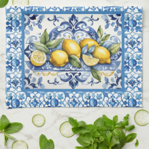 Italian Amalfi blue white tiles lemons Kitchen Towel