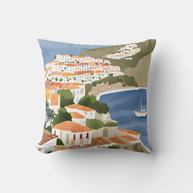 Italian Amalfi Coast Italy Mediterranean Art Throw Pillow (Front)