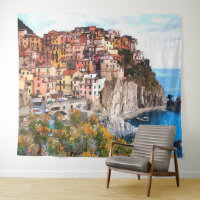 Italian Amalfi Coast Watercolor Art Painting
