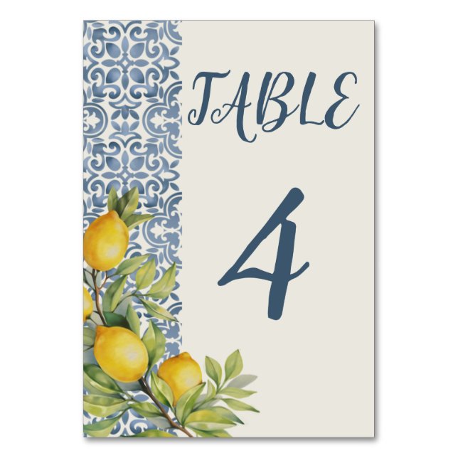 Italian Amalfi Themed Wedding Table Number (Front)
