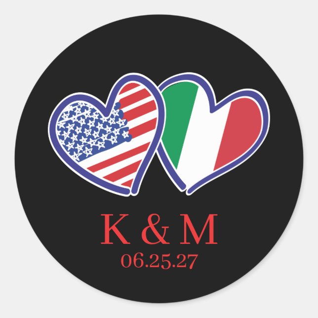 Italian American Heart Flags Classic Round Sticker (Front)