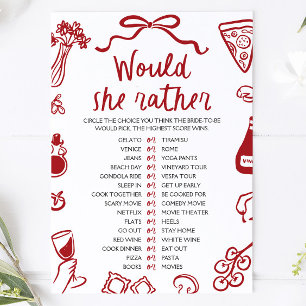 Italian Amore Would She Rather Bridal Shower Game Invitation