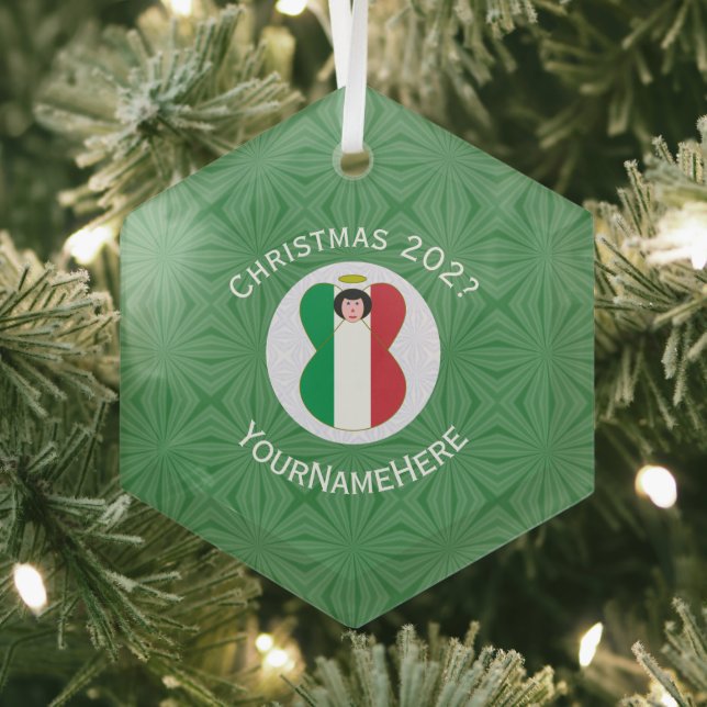Italian Angel Christmas Flag Personalized  Glass Ornament (Insitu)