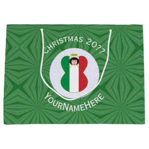 Italian Angel Christmas Flag Personalized Large Gift Bag