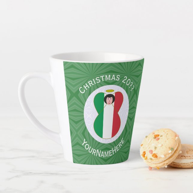 Italian Angel Christmas Flag Personalized  Latte Mug (In Situ)