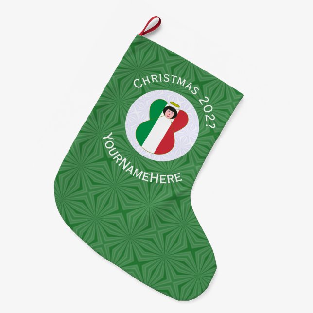 Italian Angel Flag for Christmas Large Christmas Stocking (Front (Hanging))