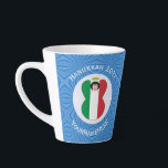 Italian Angel Flag for Hanukkah Latte Mug<br><div class="desc">Latte mug for Hanukkah has an angel dressed in the flag of Italy . This Italian Flag Angel flies inside of a white fractal circle of squiggly squares, which is set inside a background of green fractal squiggly squares. Add your name, or the name of someone else, if giving as...</div>
