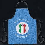 Italian Angel Hanukkah Flag Personalized Large Apron<br><div class="desc">An angel wears the flag of Italy on this large,  all-over printed apron for holiday or Hanukkah. The Italian Hanukkah angel is found inside a white,  fractal circle of squiggly squares. The background is blue squiggly squares. Add your own text or personalize with a name and the year.</div>