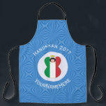 Italian Angel Hanukkah Flag Personalized Large Apron<br><div class="desc">An angel wears the flag of Italy on this large,  all-over printed apron for holiday or Hanukkah. The Italian Hanukkah angel is found inside a white,  fractal circle of squiggly squares. The background is blue squiggly squares. Add your own text or personalize with a name and the year.</div>