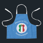 Italian Angel Hanukkah Flag Personalized Small Apron<br><div class="desc">An angel wears the flag of Italy on this small all-over printed apron for holiday or Hanukkah. The Italian Hanukkah angel is found inside a white,  fractal circle of squiggly squares. The background is blue squiggly squares. Add your own text or personalize with a name and the year.</div>