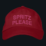 Italian Aperol Spritz Funny Quote Pink Red Custom Embroidered Hat<br><div class="desc">Elevate your summer style with this playful "Spritz Please" hat, perfect for lovers of Aperol Spritz and aperitivo culture. This trendy embroidered hat in a bold red colour adds a fun twist to any casual outing or cocktail hour. Whether you're relaxing at a beach bar, attending a summer party, or...</div>