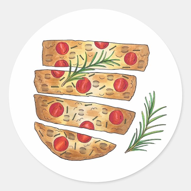 Italian Bakery Focaccia Olive Oil Bread Tomatoes Classic Round Sticker (Front)