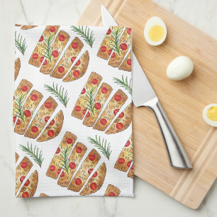 Italian Bakery Focaccia Olive Oil Bread Tomatoes Kitchen Towel
