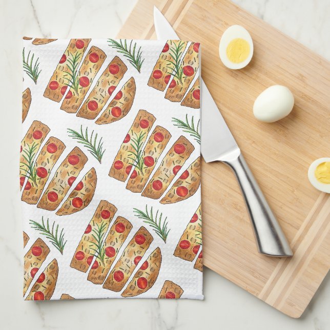 Italian Bakery Focaccia Olive Oil Bread Tomatoes Kitchen Towel (Quarter Fold)