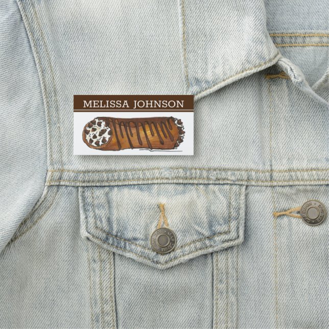 Italian Bakery Pastry Chef Chocolate Chip Cannoli Name Tag (In Situ)