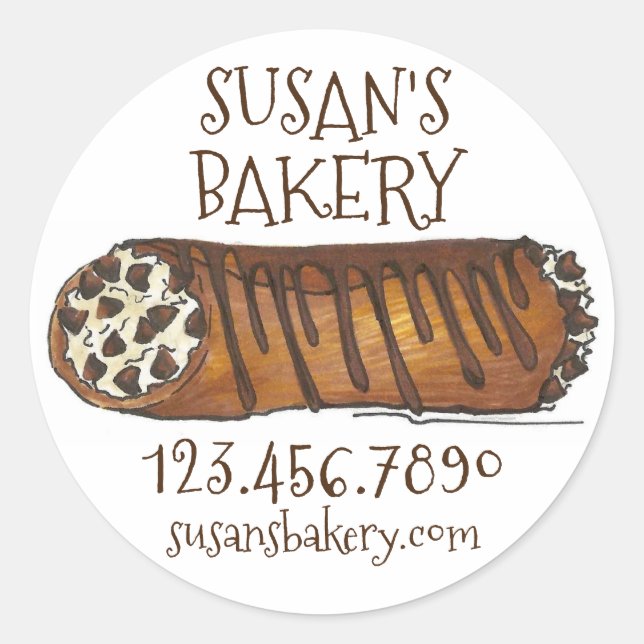 Italian Bakery Personalized Chocolate Chip Cannoli Classic Round Sticker (Front)