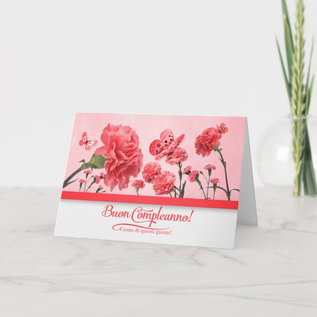 Italian Birthday Buon Compleanno! Pink Carnations Card (Front)