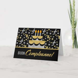 ITALIAN Birthday in Gold and Silver Faux Glitter Card