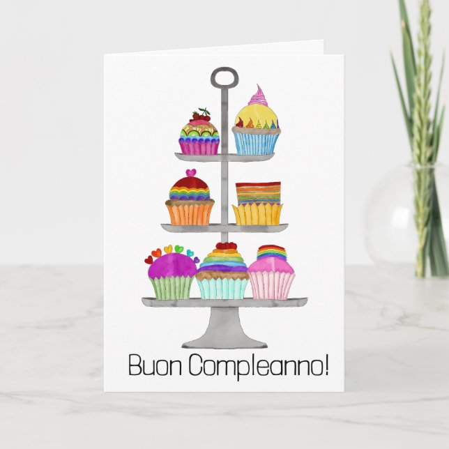 Italian Birthday Rainbow colours cupcakes  Card (Front)