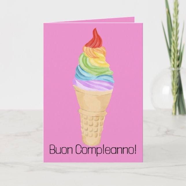 Italian Birthday Rainbow Gay Pride Ice Cream Card (Front)