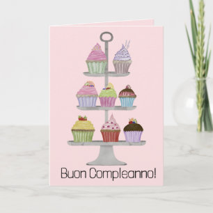 Italian Birthday Watercolor cupcakes  Card