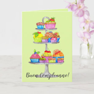 Italian Birthday Watercolor cupcakes  Card