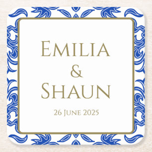Italian Blue and White Personalized Coasters