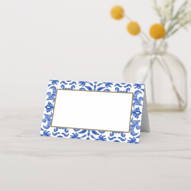 Italian Blue and White Wedding Place Card  (Front)