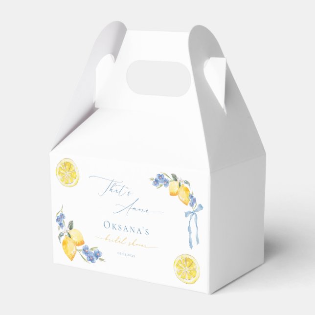 Italian Blue Bow Lemon That's Amore Bridal Shower Favor Box (Front Side)