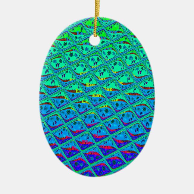 Italian Blue Mermaid Motif Art Print Ceramic Ornament (Front)