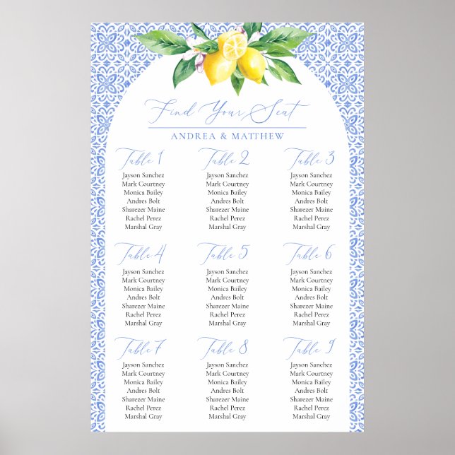 Italian Blue Positano Lemon Find Your Seat Chart (Front)