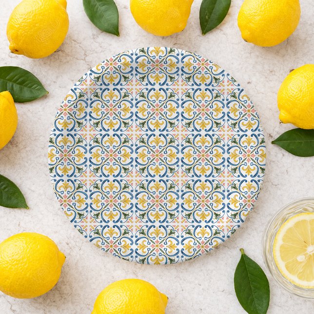 Italian Blue Tile Bridal Shower  Paper Plate (Italian Blue Tile Bridal Shower Paper Plates. Pair with matching invitations, napkins, and decor.)