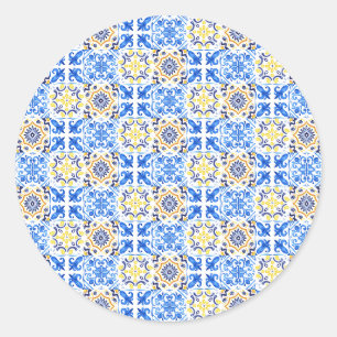 Italian Blue Tile Classic Round Sticker