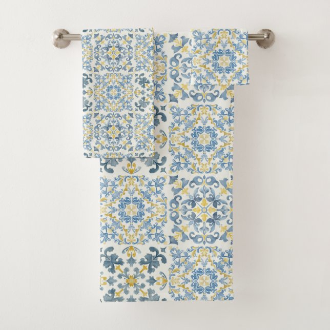 Italian Blue Tile Lemon Bath Towel Set (Insitu)