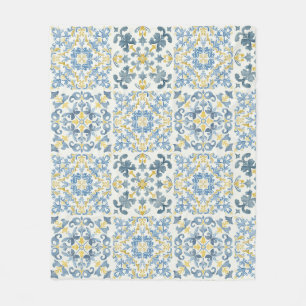 Italian Blue Tile Lemon Fleece Blanket