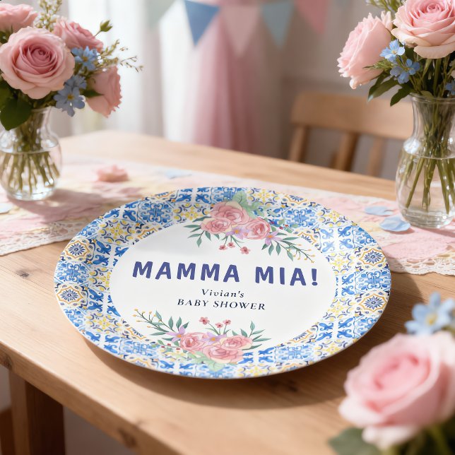 Italian Blue Tile Mamma Mia Paper Plate (Creator Uploaded)